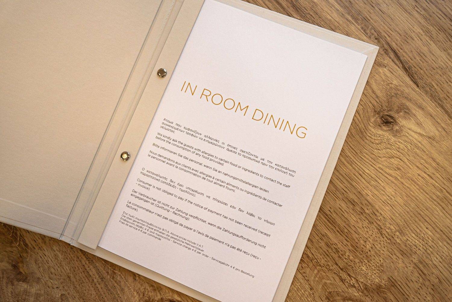 hard cover menu extras room marbella