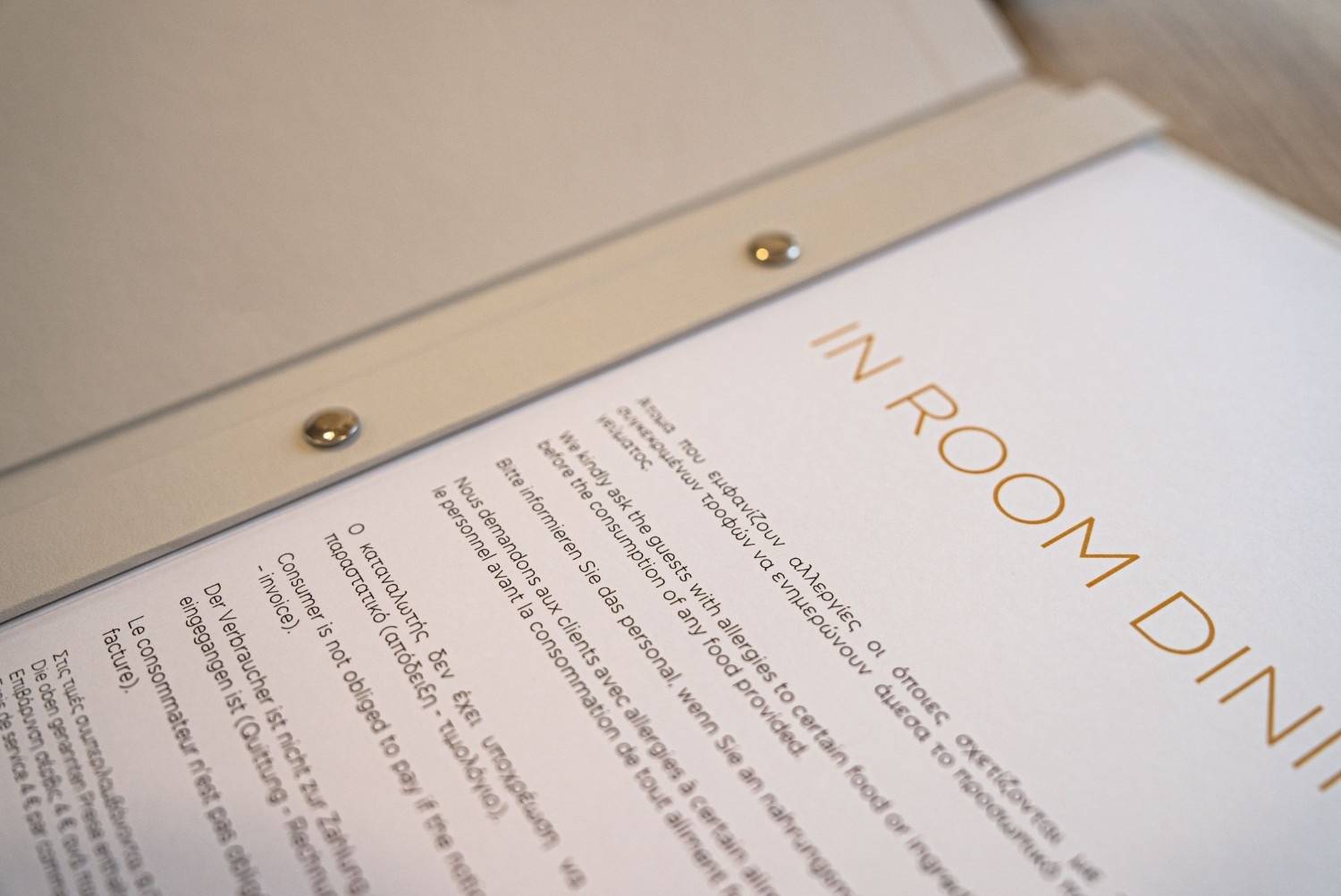 hard cover menu extras room marbella