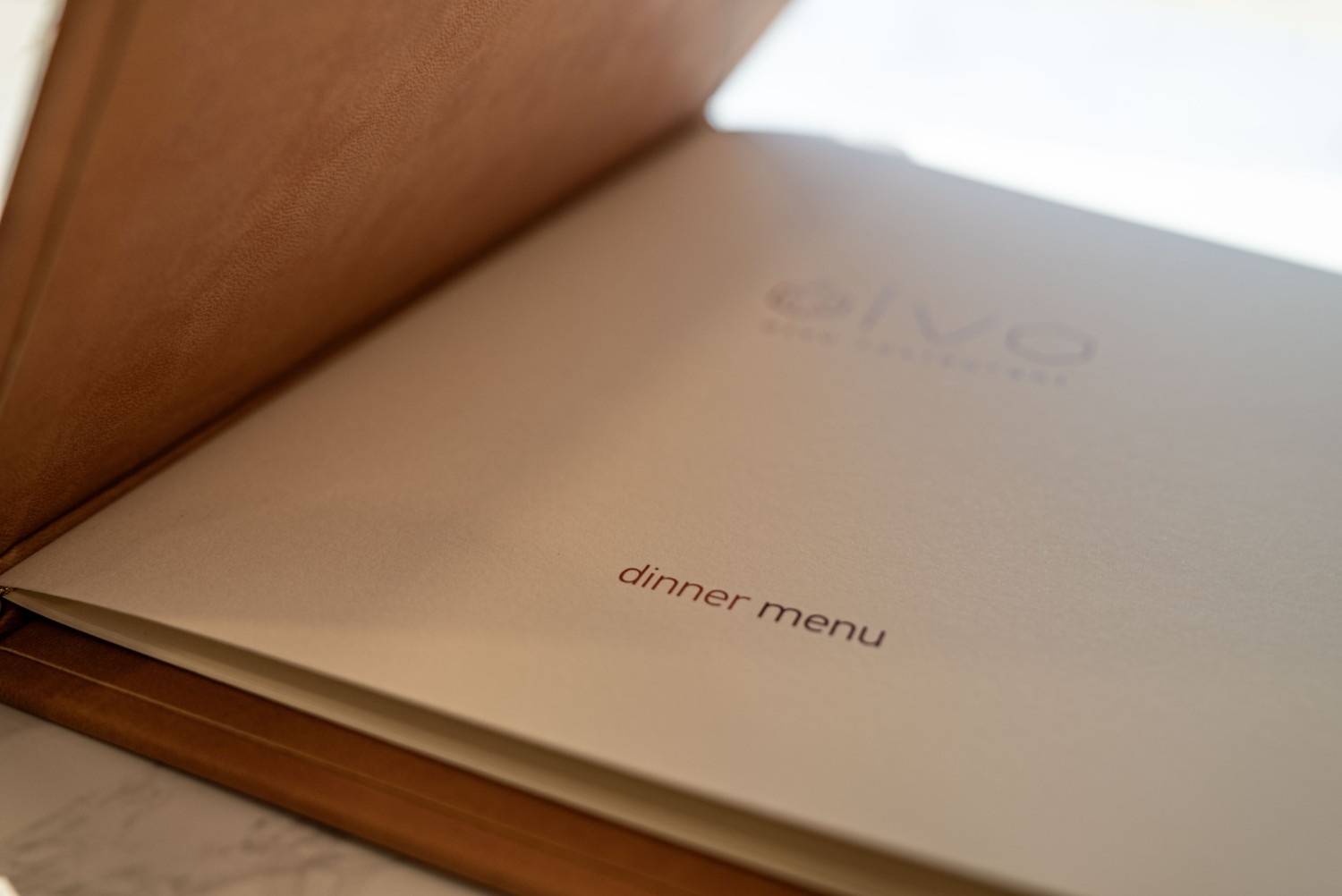 hard cover menu food olvo restaurant
