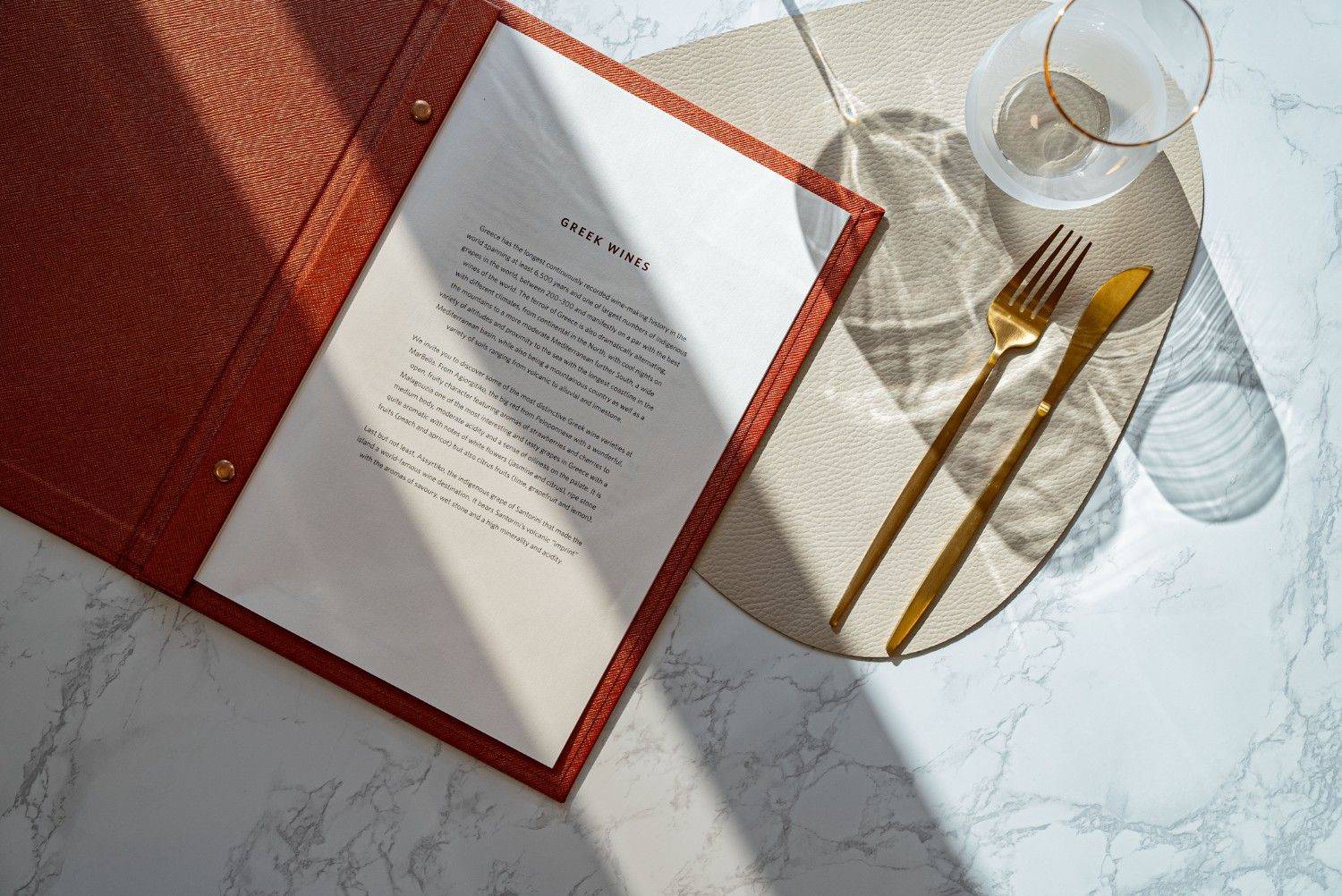 hard cover menu wine saffron marbella