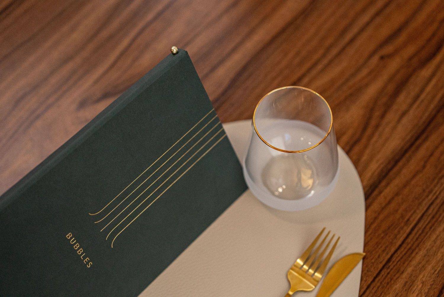 hard cover menu wine bubbles olivar