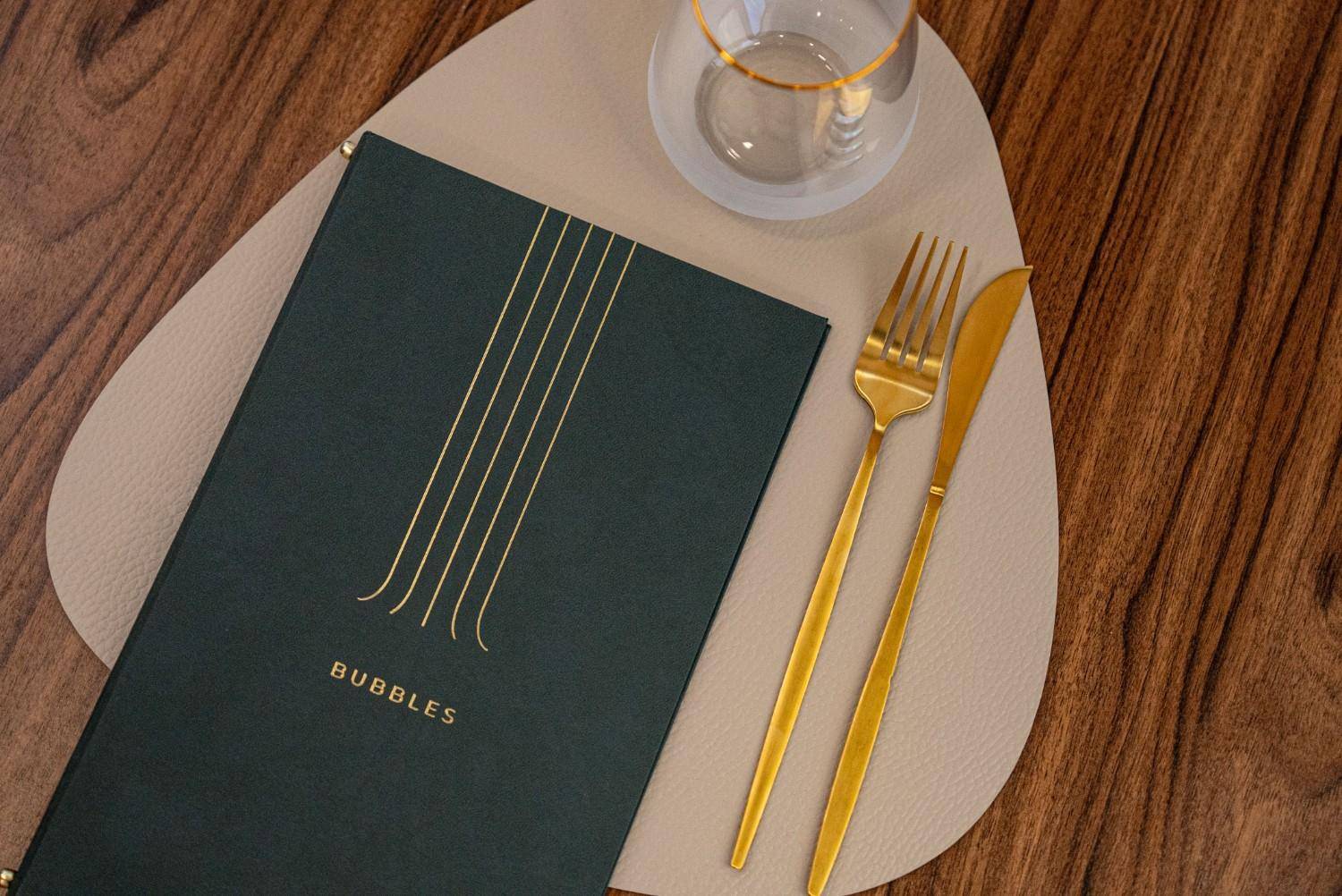 hard cover menu wine bubbles olivar