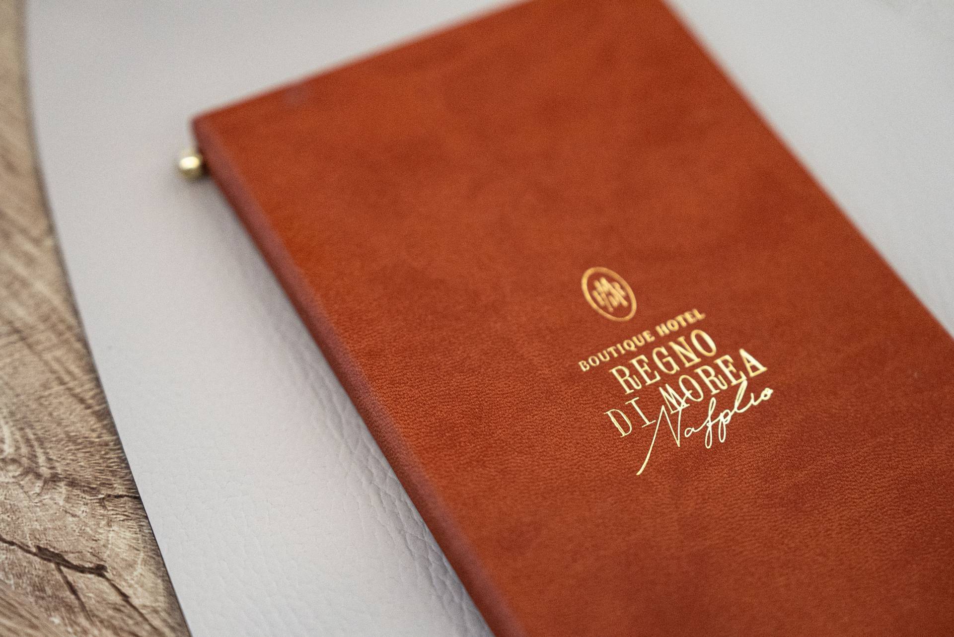 hard cover menu wine regno di morea