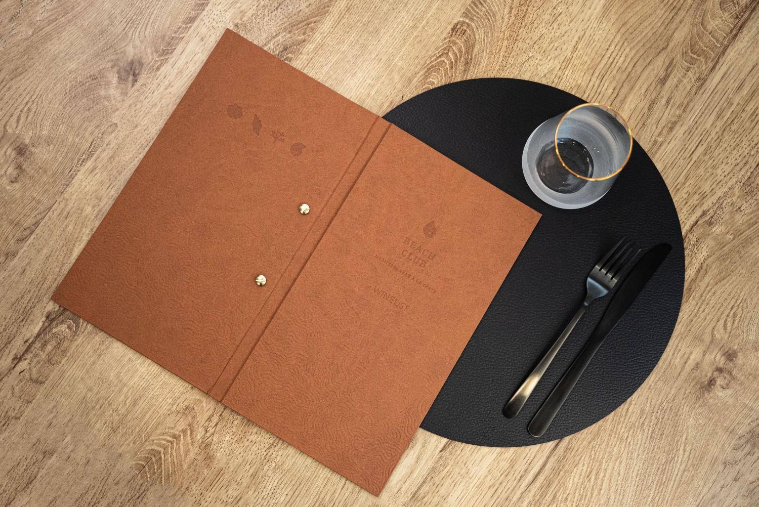 hard cover menu wine beach club sani